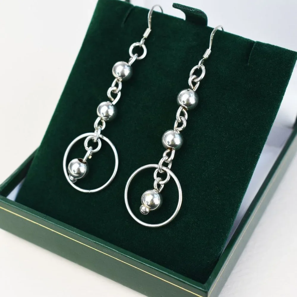 Long Korean aesthetic earrings, stylish silver earrings, alt kpop earrings
